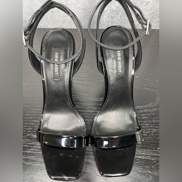 Nine West Black Patent Leather Ankle Strap Heels – Square Toe Stilettos Size 7.5 - Picture 6 of 6